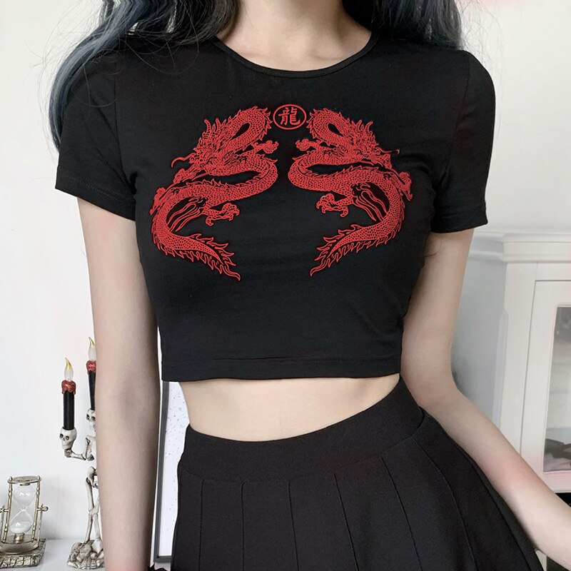 Grunge Goth Black Dragon Goth T-shirt freeshipping - Chagothic