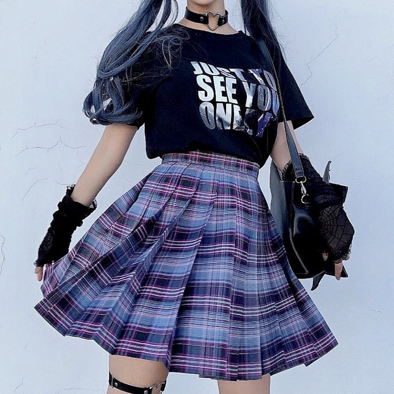 Gothic Plaid Pleated Sexy Skirt freeshipping - Chagothic