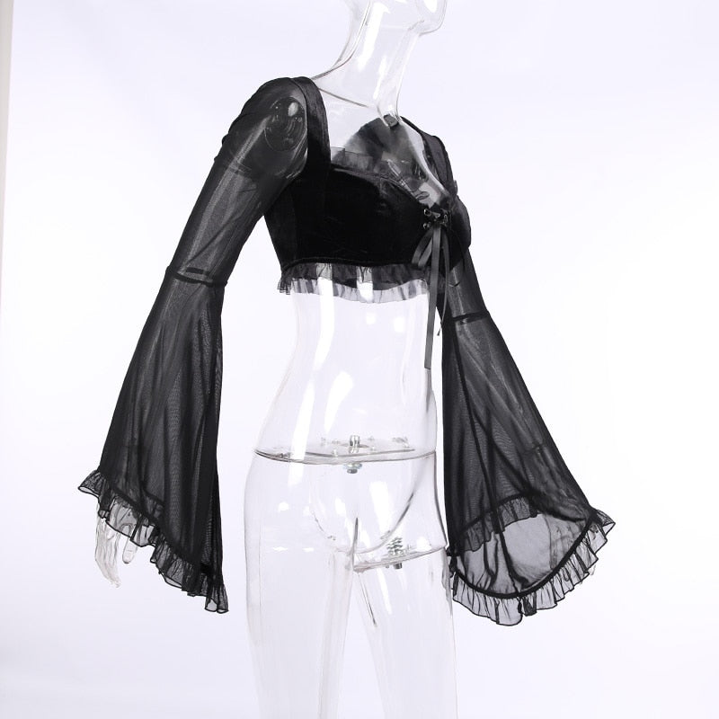 Gothic Sexy Velvet Ruffle T Shirt freeshipping - Chagothic