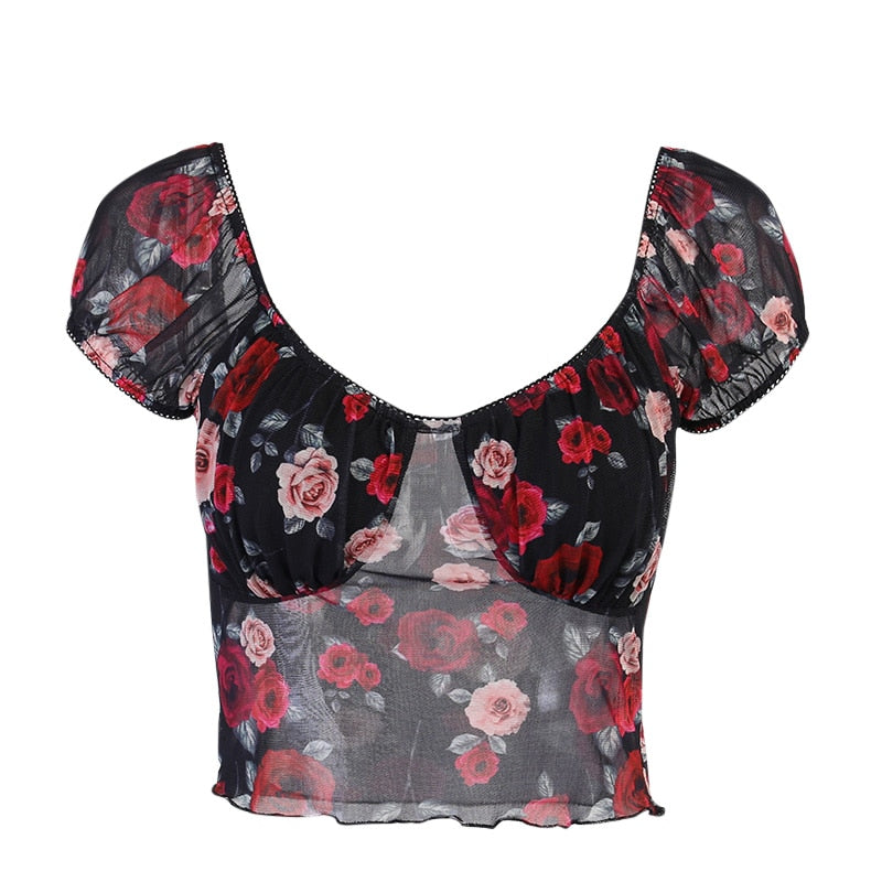 Goth V Neck Mesh T-shirt freeshipping - Chagothic