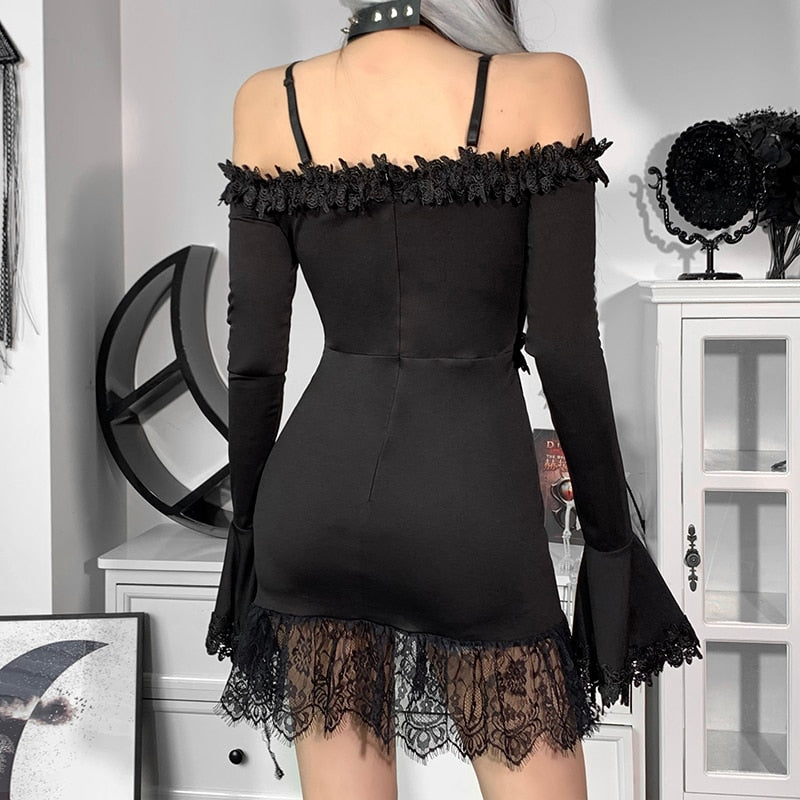 Gothic Sexy Off Shoulder Lace Tirm Dress