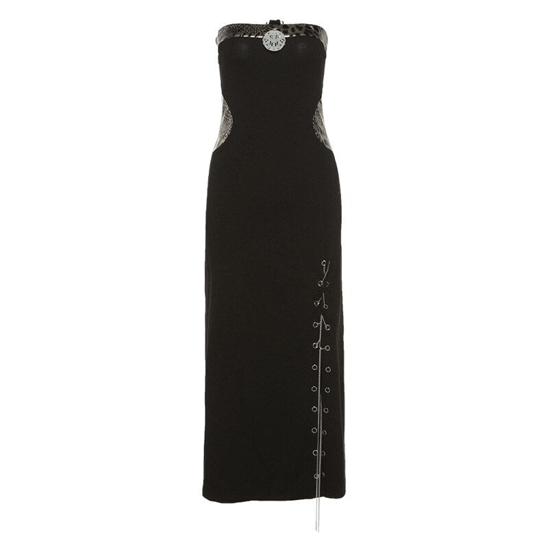 Aesthetic High Waist Black Long Dress