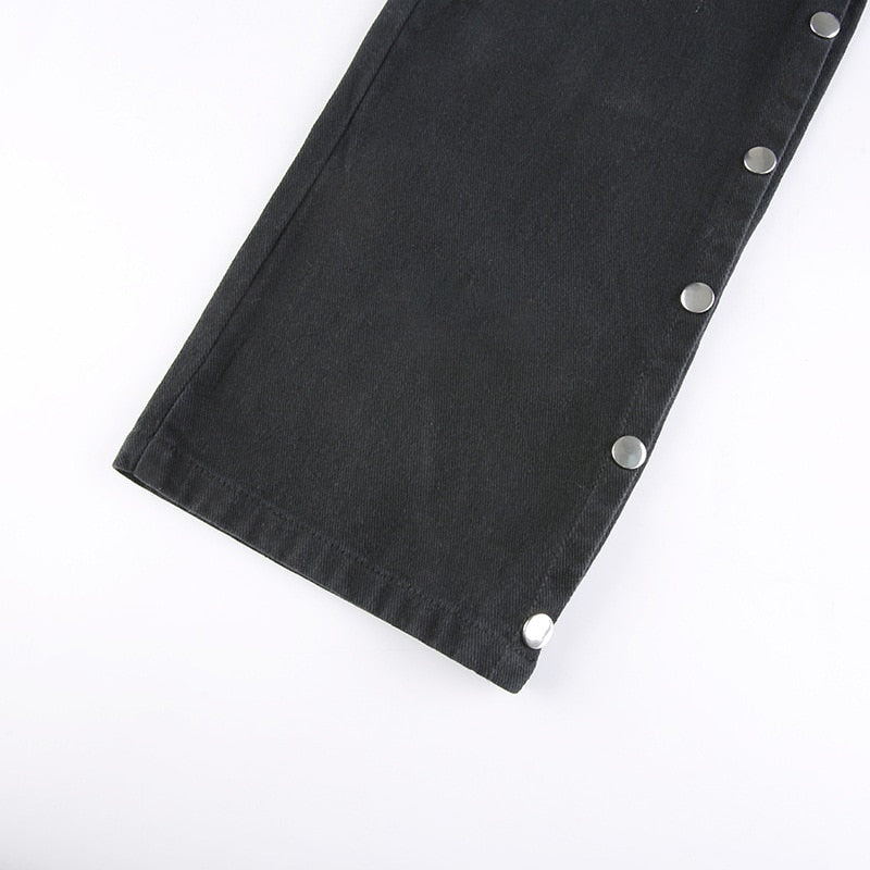 Punk Skull Print Black Buckle Pant