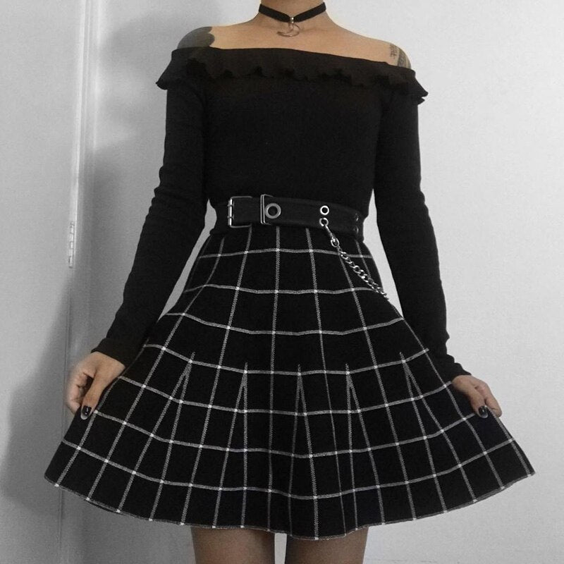 Gothic Grunge High Waist Black Skirt