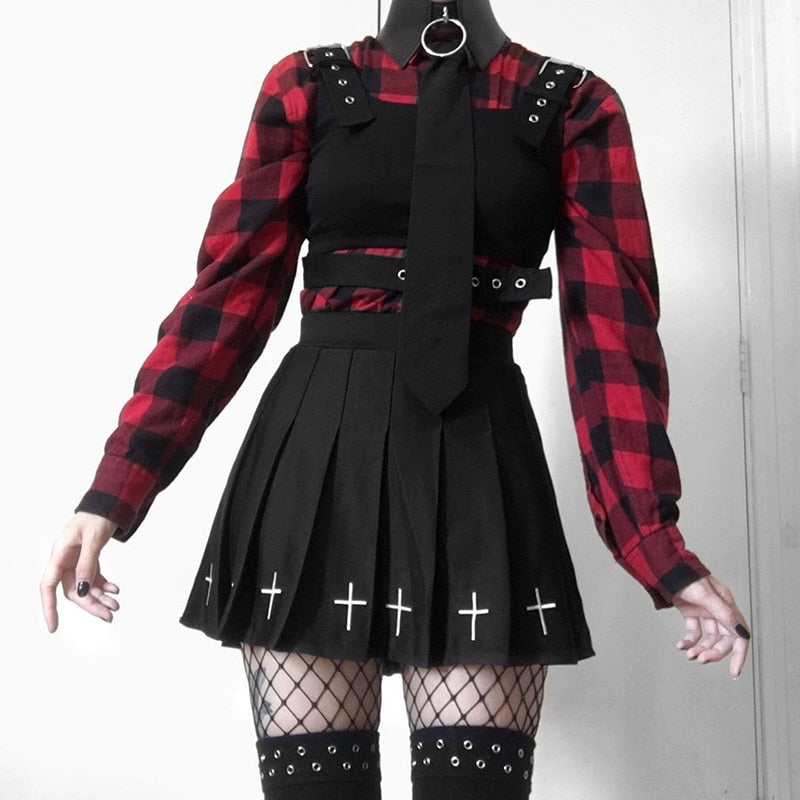 Gothic Streetwear Cross Print Skirt
