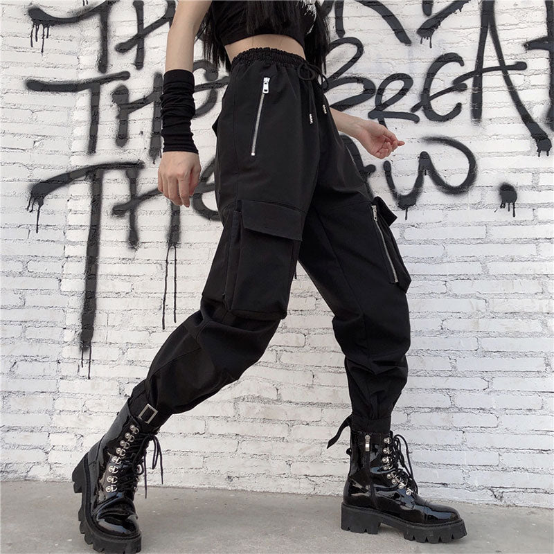 Punk Big Pocket Zipper High Waist Pant