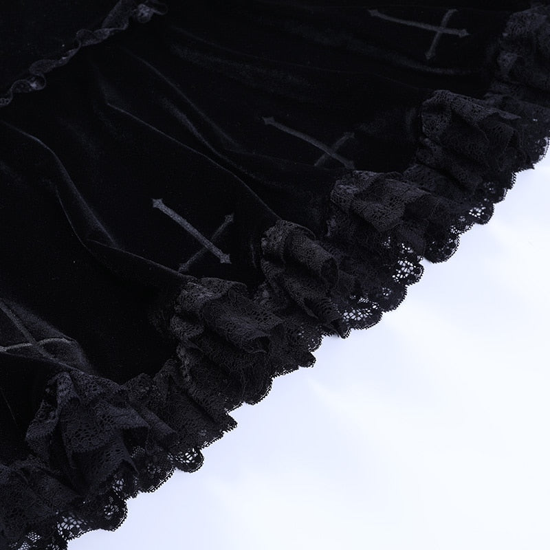 Gothic Vintage Lace Velvet Emo Skirt
