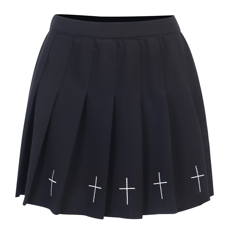Gothic Streetwear Cross Print Skirt