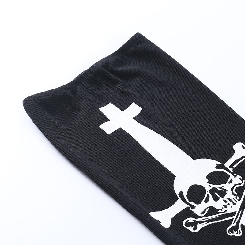 Grunge Black Skull Print Long Sock