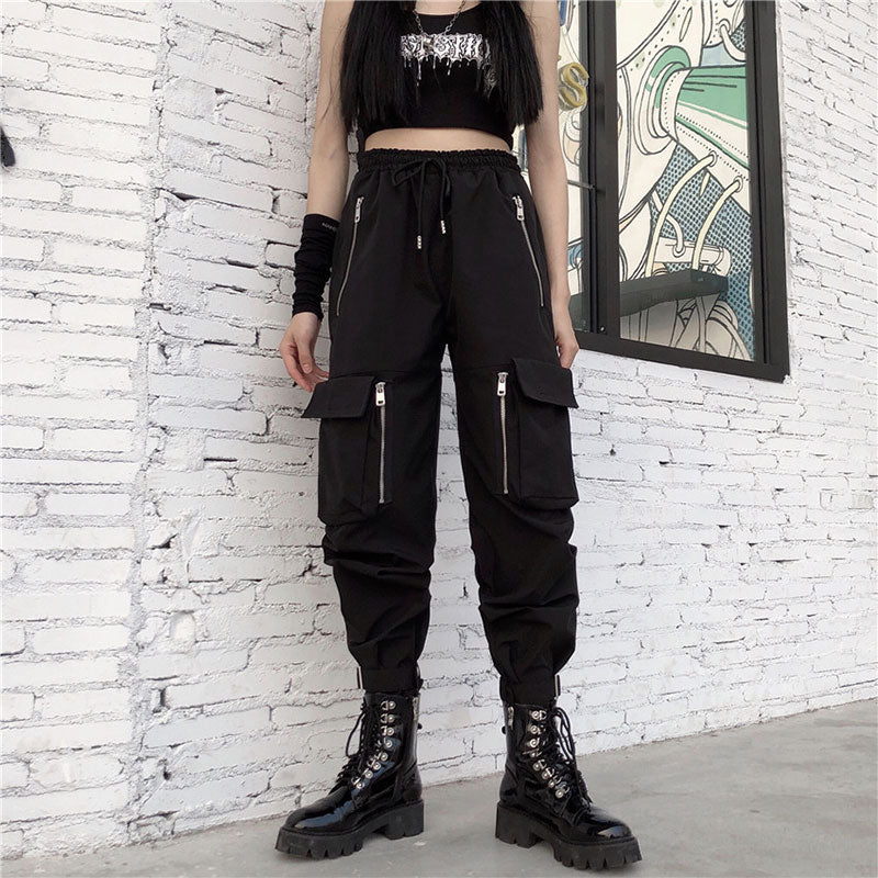 Punk Big Pocket Zipper High Waist Pant