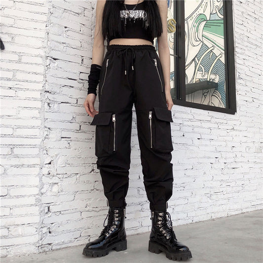 Punk Big Pocket Zipper High Waist Pant