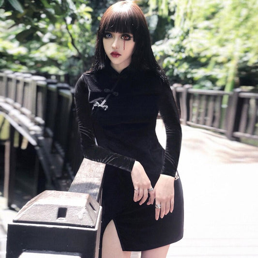Gothic Harajuku Black Mini Party Dress