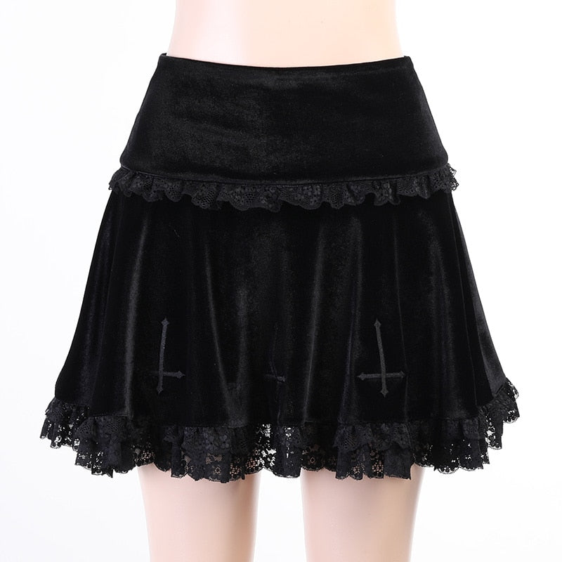 Gothic Vintage Lace Velvet Emo Skirt
