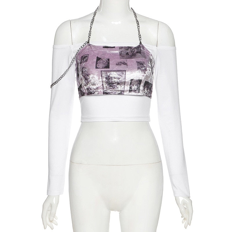 Gothic Streetwear Metal Chain Halter Top freeshipping - Chagothic