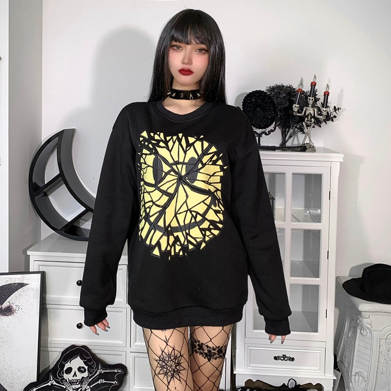 Goth Smile Emo Graphic Print Sweatshirt