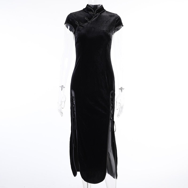 Retro Cheongsam Black Dress