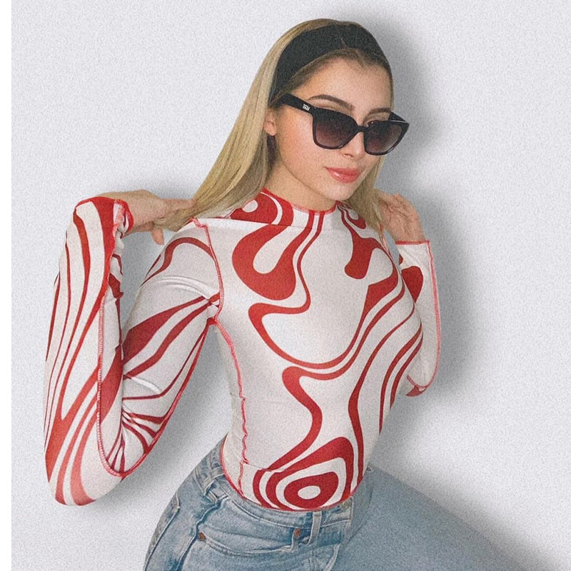 Red Swirl Print T-shirt freeshipping - Chagothic