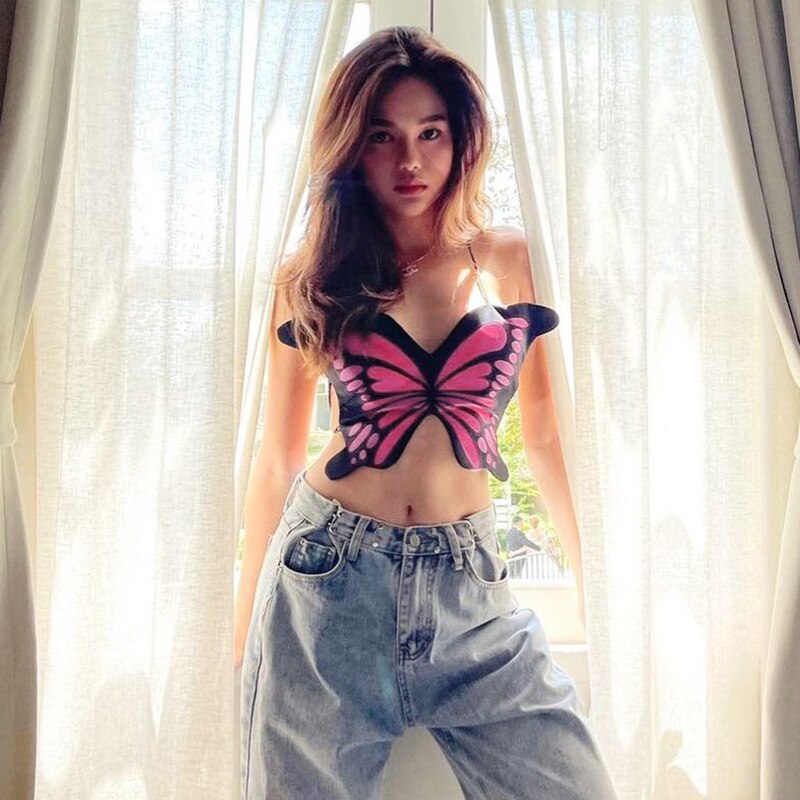 Sexy Blue Butterfly Camis Crop Top