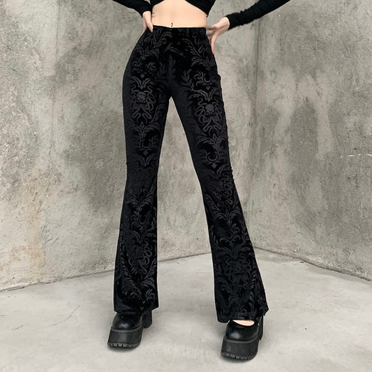 Retro Gothic Print Black Pant
