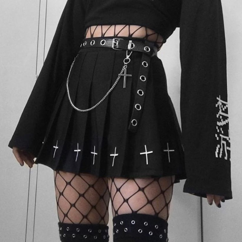 Gothic Streetwear Cross Print Skirt