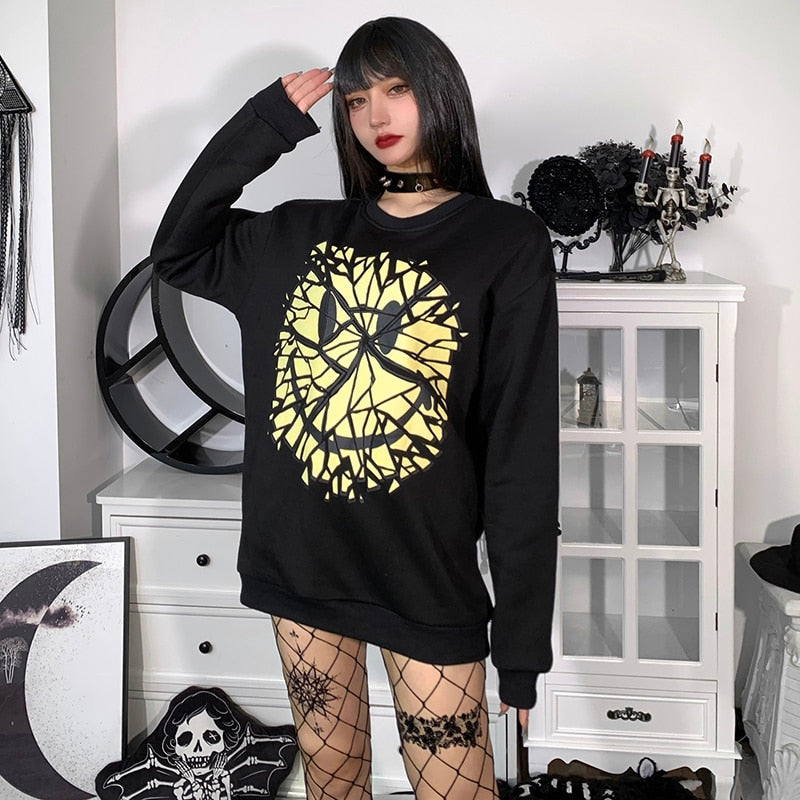 Goth Smile Emo Graphic Print Sweatshirt