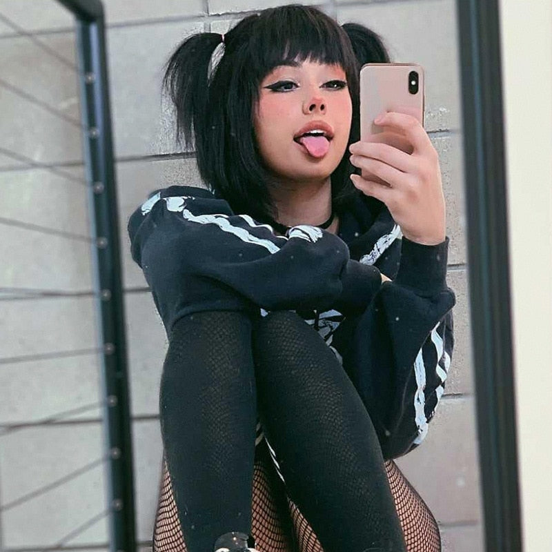 Gothic Grunge Skull Print Hoodie freeshipping - Chagothic