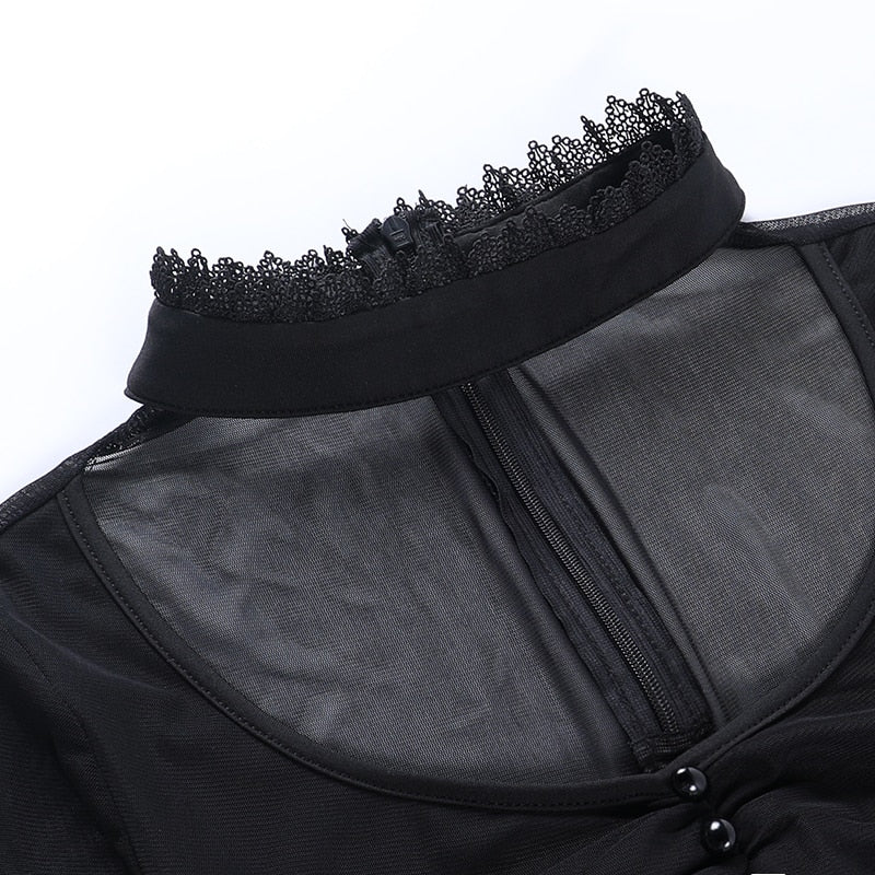 Mesh Long Flare Sleeve Top