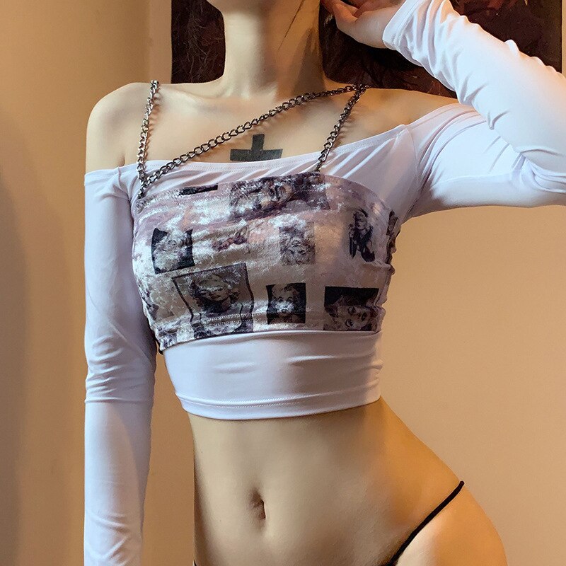 Gothic Streetwear Metal Chain Halter Top freeshipping - Chagothic