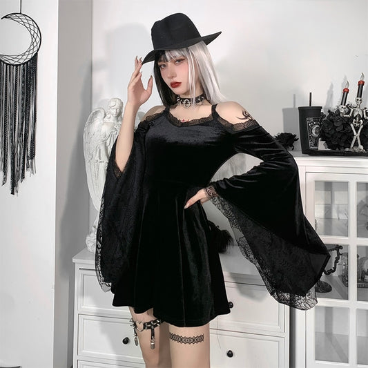 Sexy Flare Sleeve Black Dress