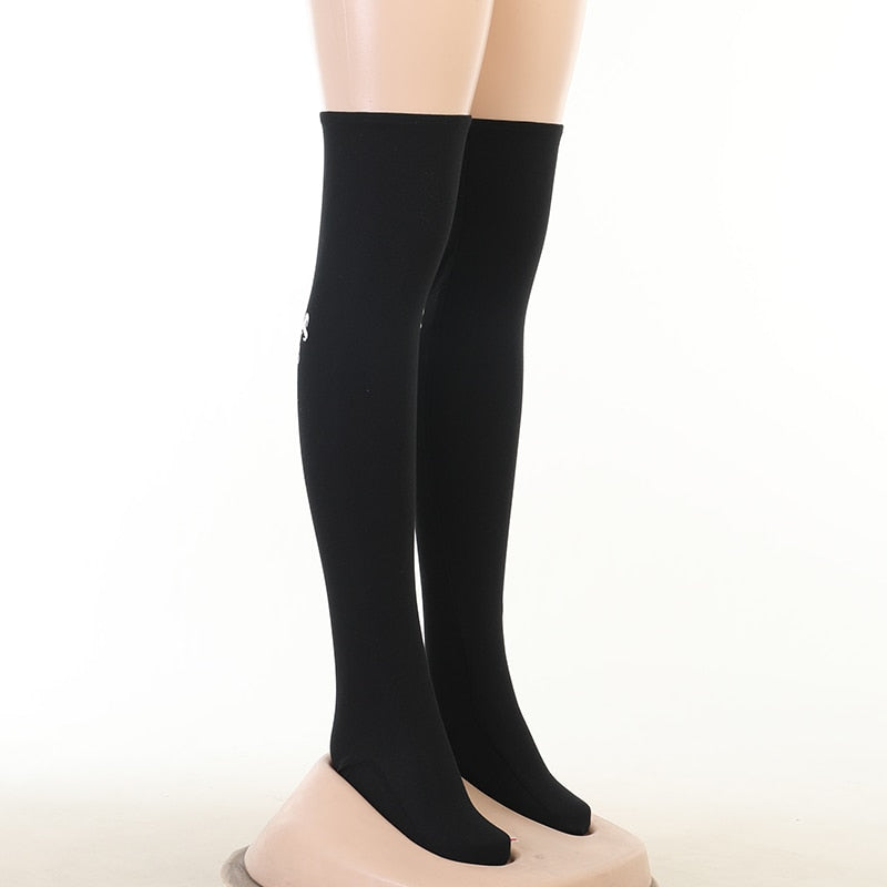 Grunge Black Skull Print Long Sock