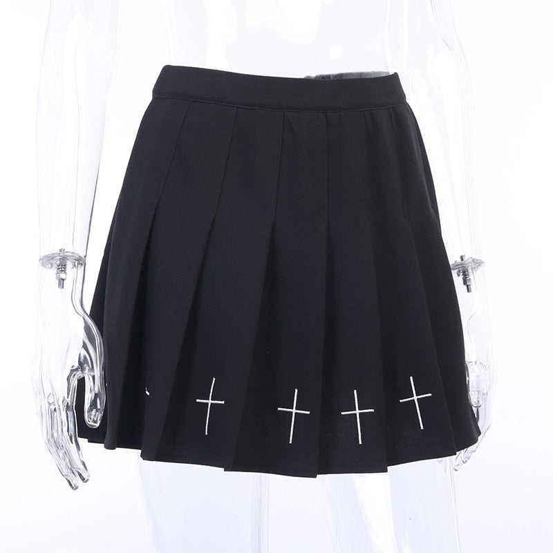 Gothic Streetwear Cross Print Skirt