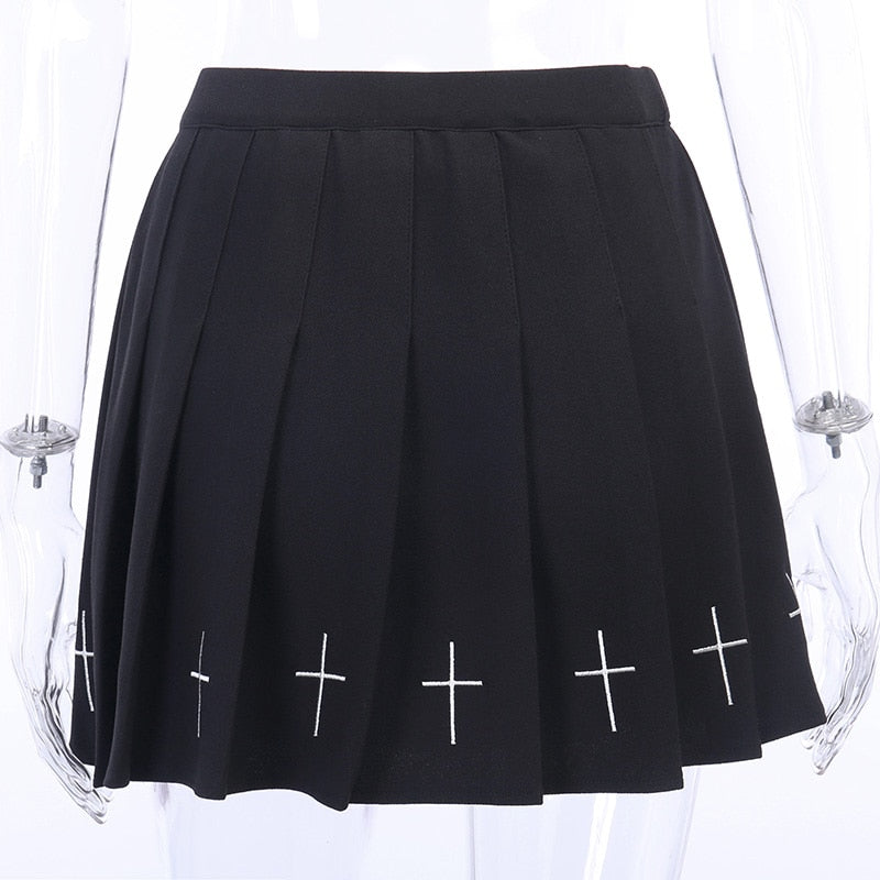 Gothic Streetwear Cross Print Skirt