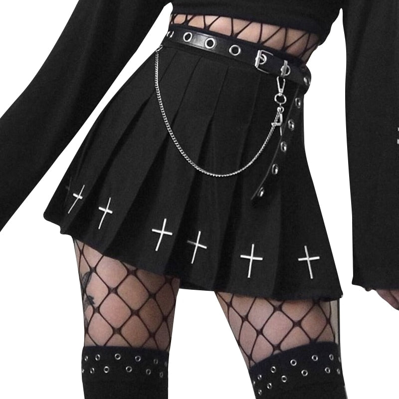 Gothic Streetwear Cross Print Skirt