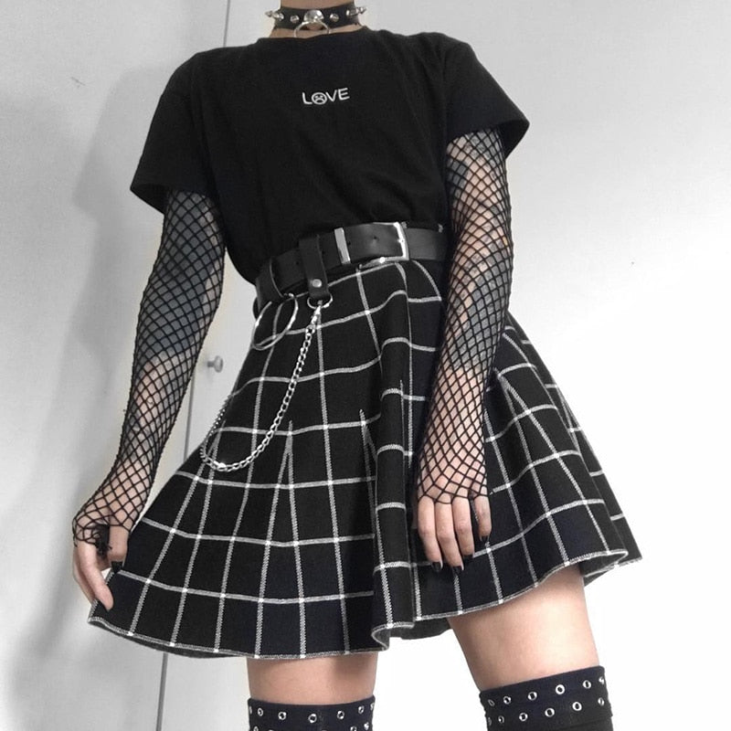 Gothic Grunge High Waist Black Skirt