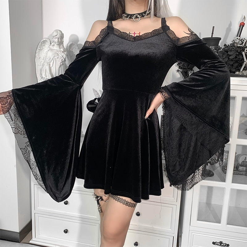 Sexy Flare Sleeve Black Dress