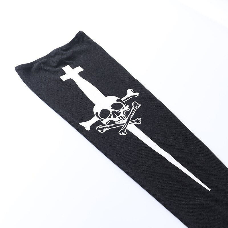 Grunge Black Skull Print Long Sock