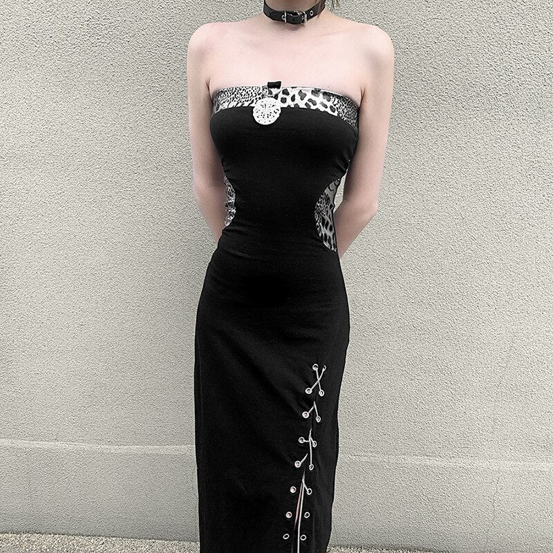 Aesthetic High Waist Black Long Dress