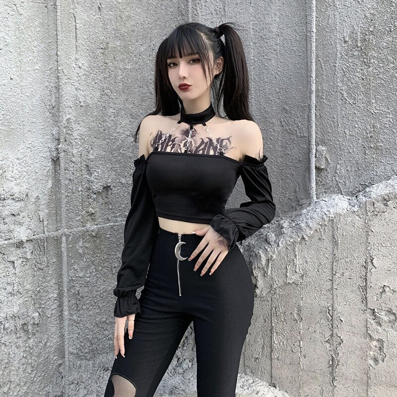 Gothic Harajuku Long Sleeve Top freeshipping - Chagothic