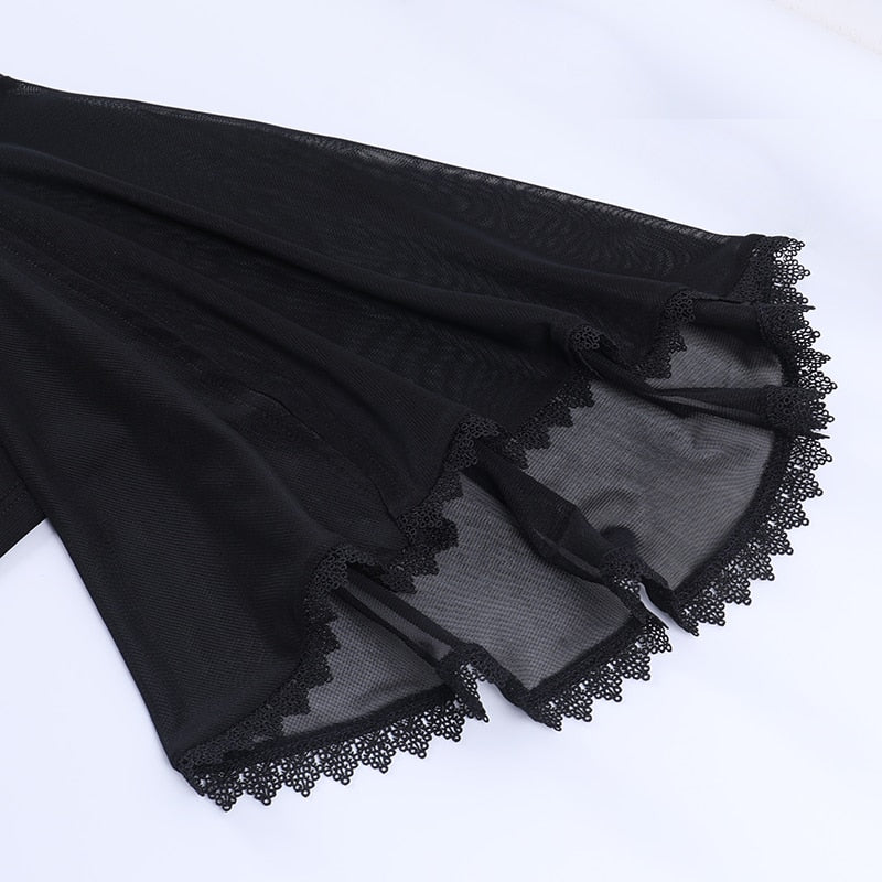 Mesh Long Flare Sleeve Top