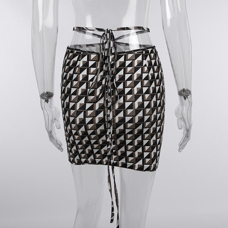 Sexy Brown Geometric Patten Skirt