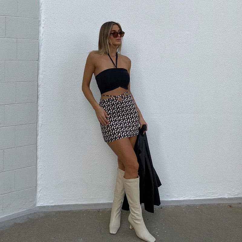 Sexy Brown Geometric Patten Skirt