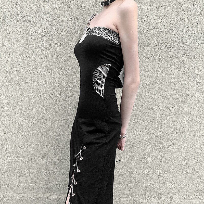 Aesthetic High Waist Black Long Dress