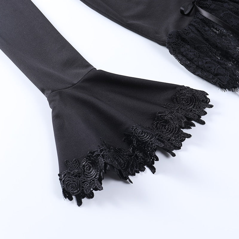 Gothic Sexy Off Shoulder Lace Tirm Dress