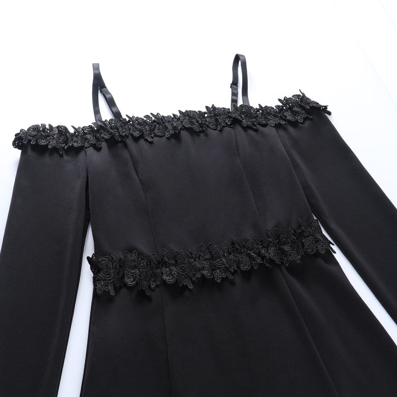 Gothic Sexy Off Shoulder Lace Tirm Dress