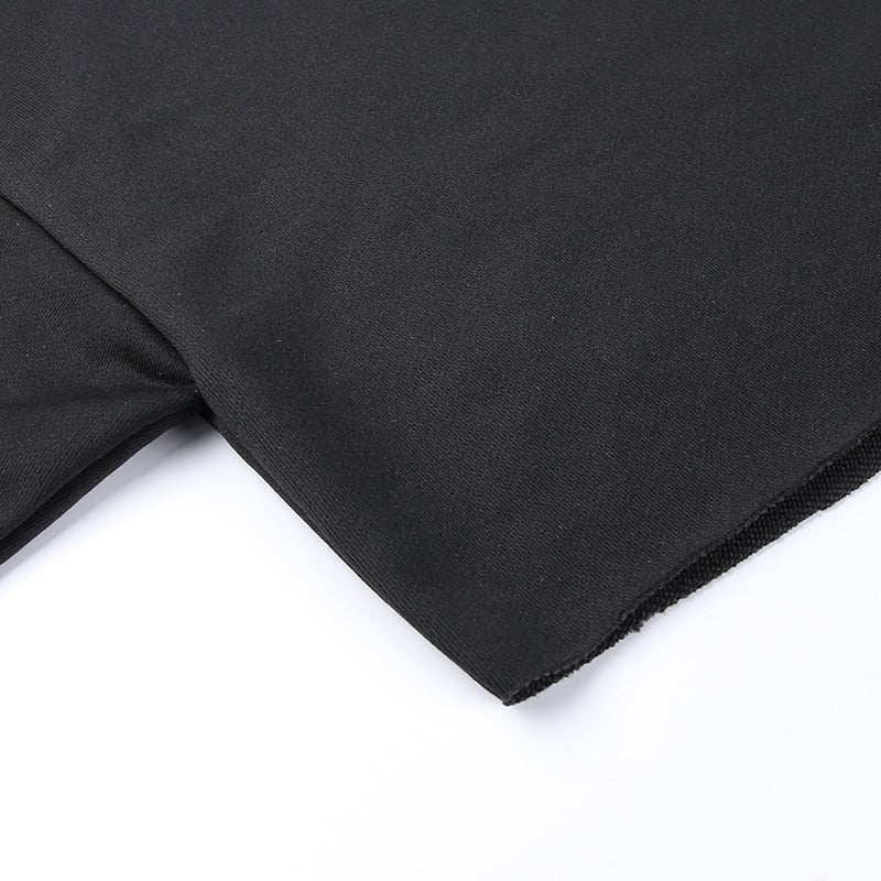 Solid Black Casual Autumn Cropped Sweatshirt freeshipping - Chagothic
