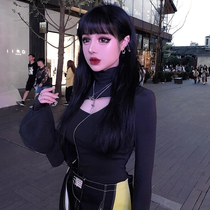 Turleneck Bodycon Goth Top freeshipping - Chagothic