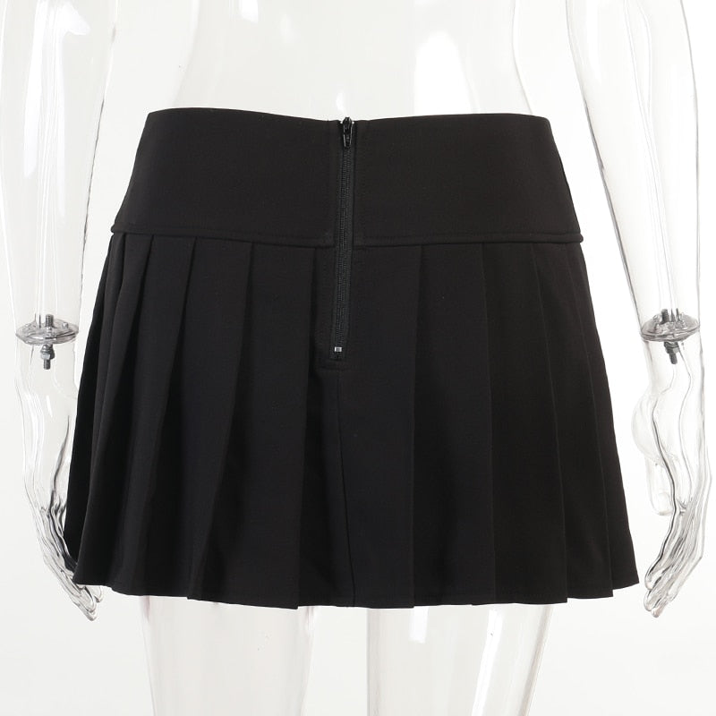 Grunge Belt Red Plaid Pleated Skirt