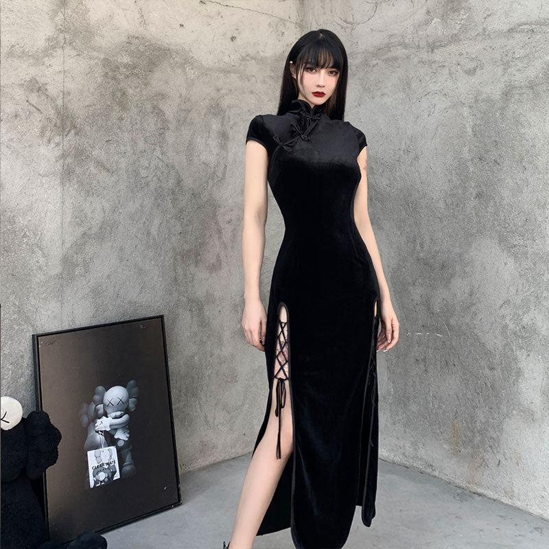 Retro Cheongsam Black Dress