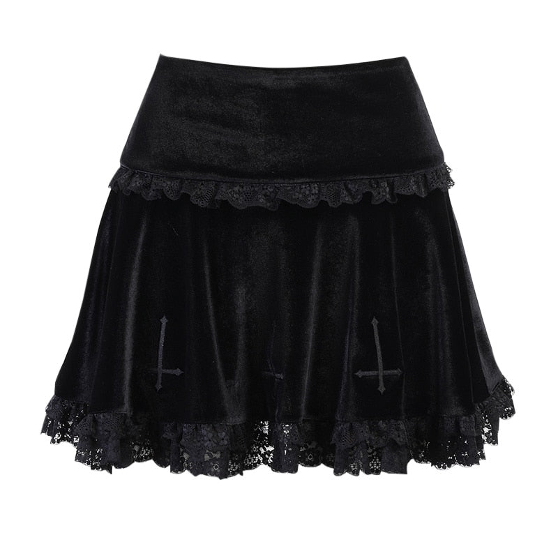 Gothic Vintage Lace Velvet Emo Skirt