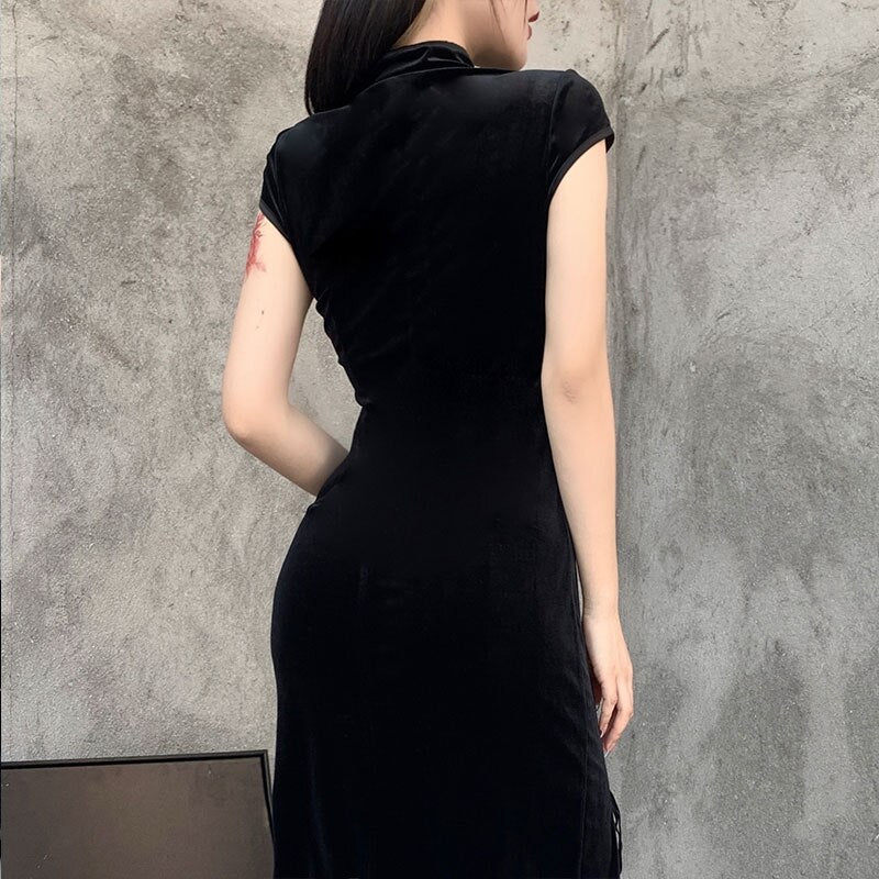Retro Cheongsam Black Dress